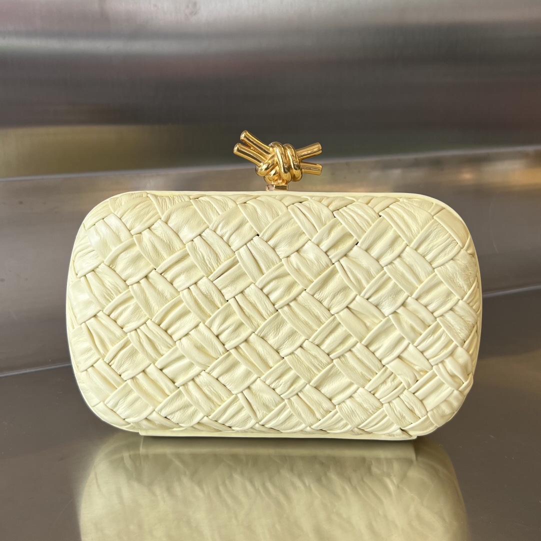 Knot Padded Intreccio Leather Clutch Cream